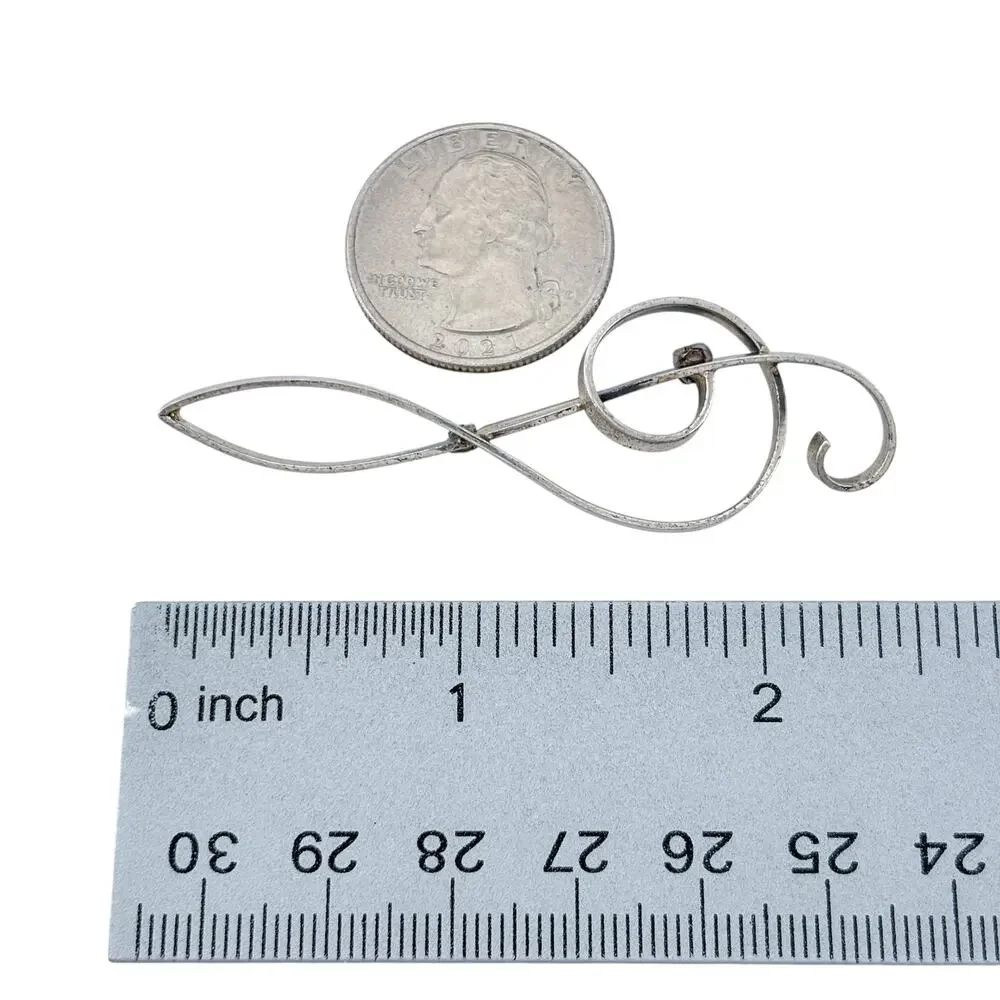 Vintage Beau Sterling Silver 925 Treble Clef Brooch